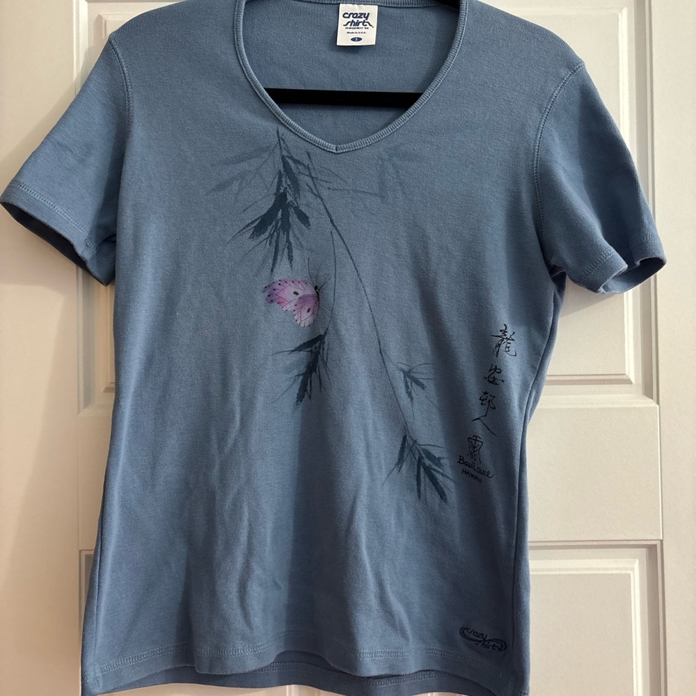 Crazy Shirts Blue Short-Sleeve V-Neck Tee with Butterfly Graphic